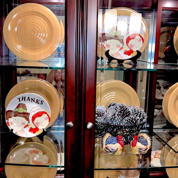 ❤️3/$25 8” Cute Boy & Girl Pilgrim Decorative Plate Thanksgiving Farmhouse Fall - Picture 7 of 7